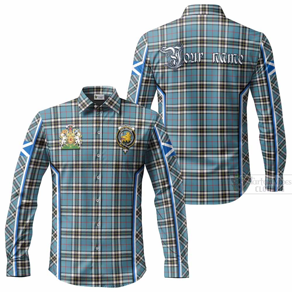 Thompson (Thomson) Tartan Crest Long Sleeve Button Shirts Scotland Coat of Arm Flag Style - Tartan Vibes Clothing
