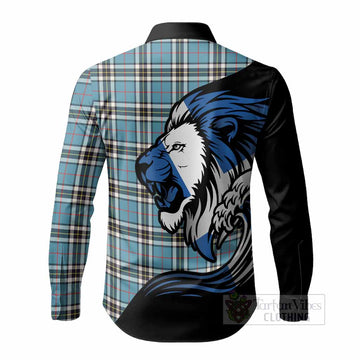 Thompson (Thomson) Tartan Crest Long Sleeve Button Shirts Scottish Golden Lions Wave Flow