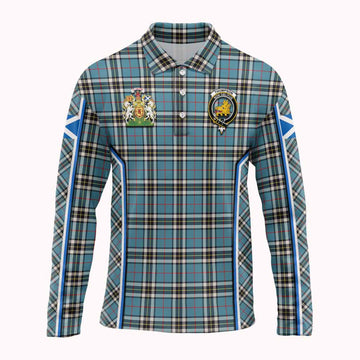 Thompson (Thomson) Tartan Crest Long Sleeve Polo Shirt Scotland Coat of Arm Flag Style - Tartan Vibes Clothing