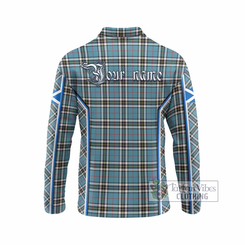 Thompson (Thomson) Tartan Crest Long Sleeve Polo Shirt Scotland Coat of Arm Flag Style - Tartan Vibes Clothing