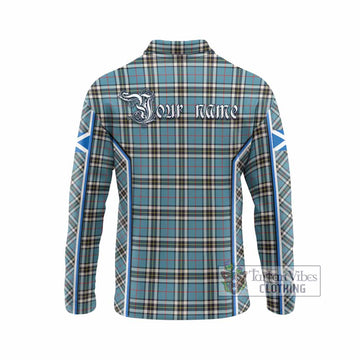 Thompson (Thomson) Tartan Crest Long Sleeve Polo Shirt Scotland Coat of Arm Flag Style - Tartan Vibes Clothing