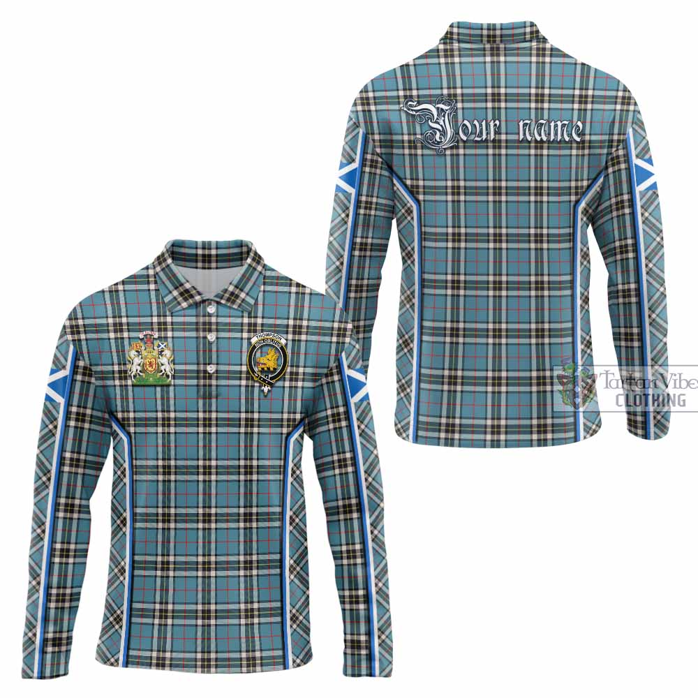 Thompson (Thomson) Tartan Crest Long Sleeve Polo Shirt Scotland Coat of Arm Flag Style - Tartan Vibes Clothing