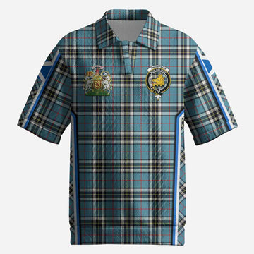 Thompson (Thomson) Tartan Crest Men’s Polo Sweater Top Scotland Coat of Arm Flag Style