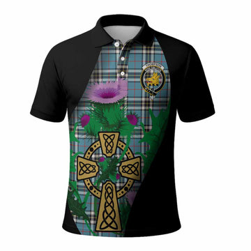 Thompson (Thomson) Tartan Crest Polo Shirt Celtic Cross Thistle Flowers