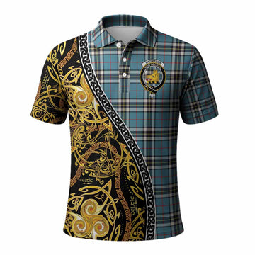Thompson (Thomson) Tartan Crest Polo Shirt Celtic Knot and Triple Trickle Spiral Symbols