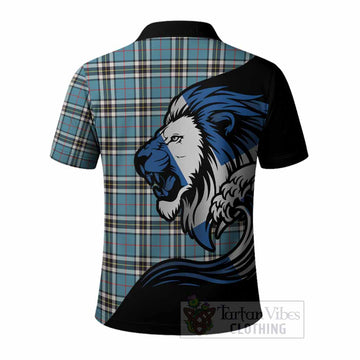 Thompson (Thomson) Tartan Crest Polo Shirt Scottish Golden Lions Wave Flow