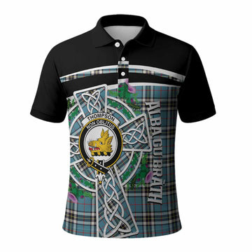 Thompson (Thomson) Tartan Crest Polo Shirt Scottish Thistle Celtic Cross Alba Gu Brath