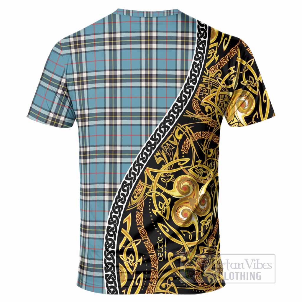 Thompson (Thomson) Tartan Crest T-Shirt Celtic Knot and Triple Trickle Spiral Symbols