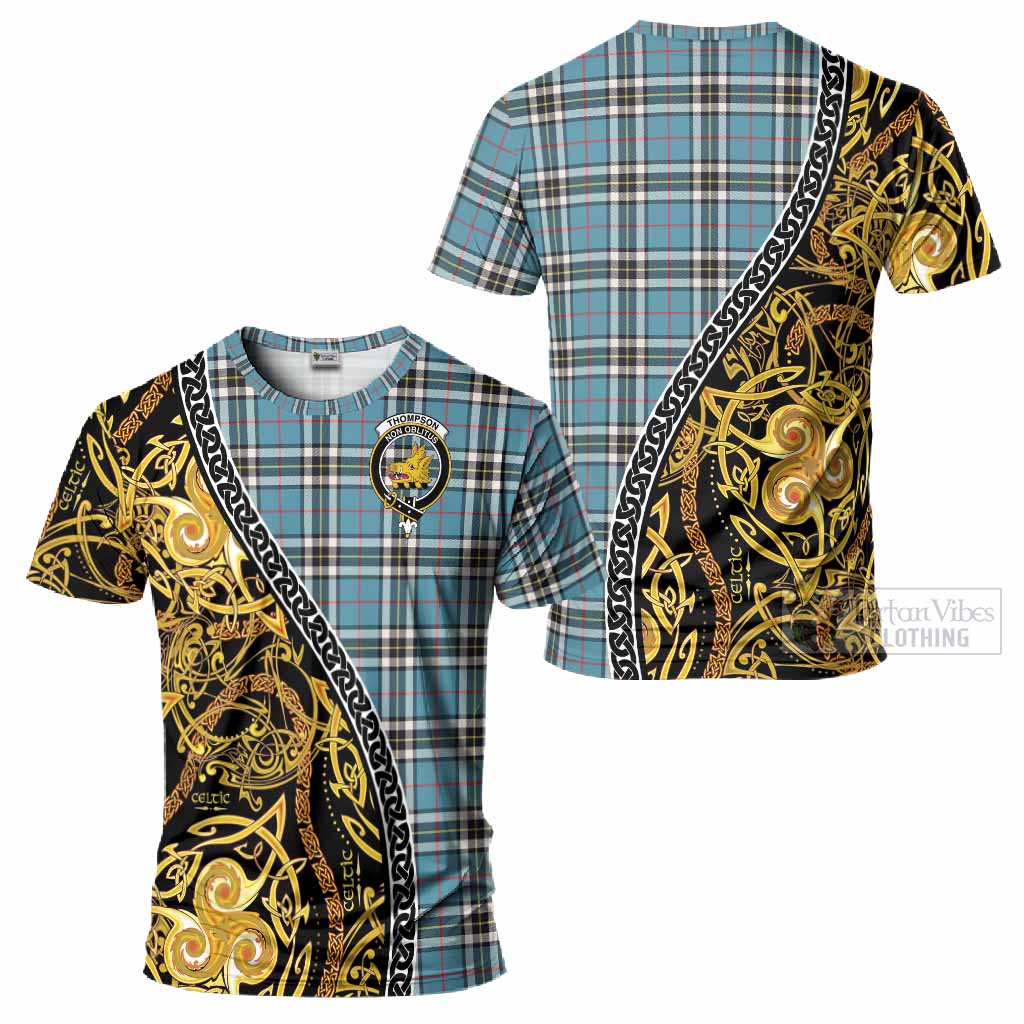 Thompson (Thomson) Tartan Crest T-Shirt Celtic Knot and Triple Trickle Spiral Symbols