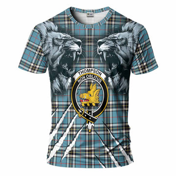 Thompson (Thomson) Tartan Crest T-Shirt Ferocious Lion Style