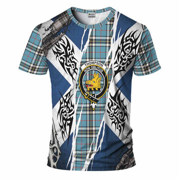 Thompson (Thomson) Tartan Crest T-Shirt Scotland Flag Ripped Tribal Design