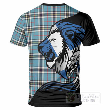 Thompson (Thomson) Tartan Crest T-Shirt Scottish Golden Lions Wave Flow
