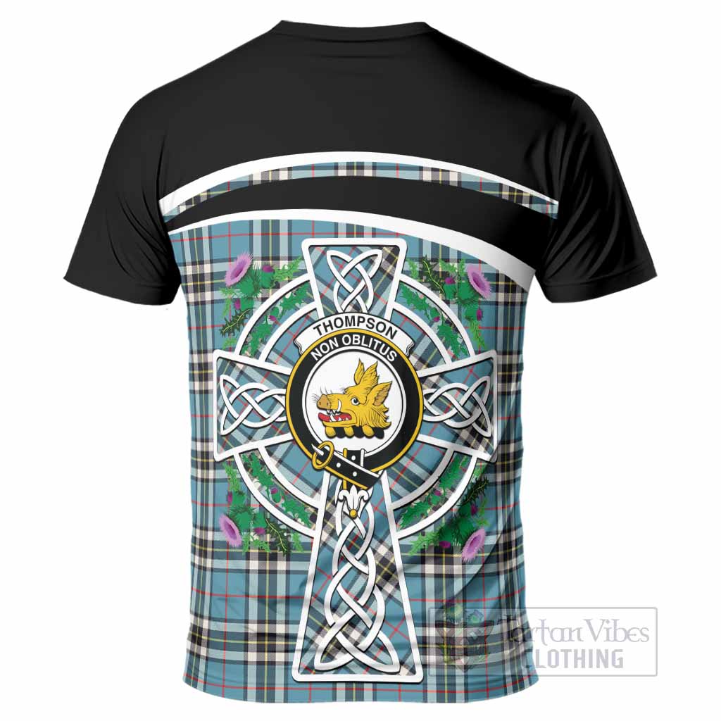 Thompson (Thomson) Tartan Crest T-Shirt Scottish Thistle Celtic Cross Alba Gu Brath