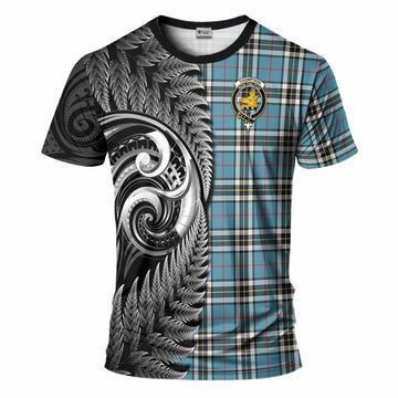 Thompson (Thomson) Tartan Crest T-Shirt With New Zealand Silver Fern Maori Koru