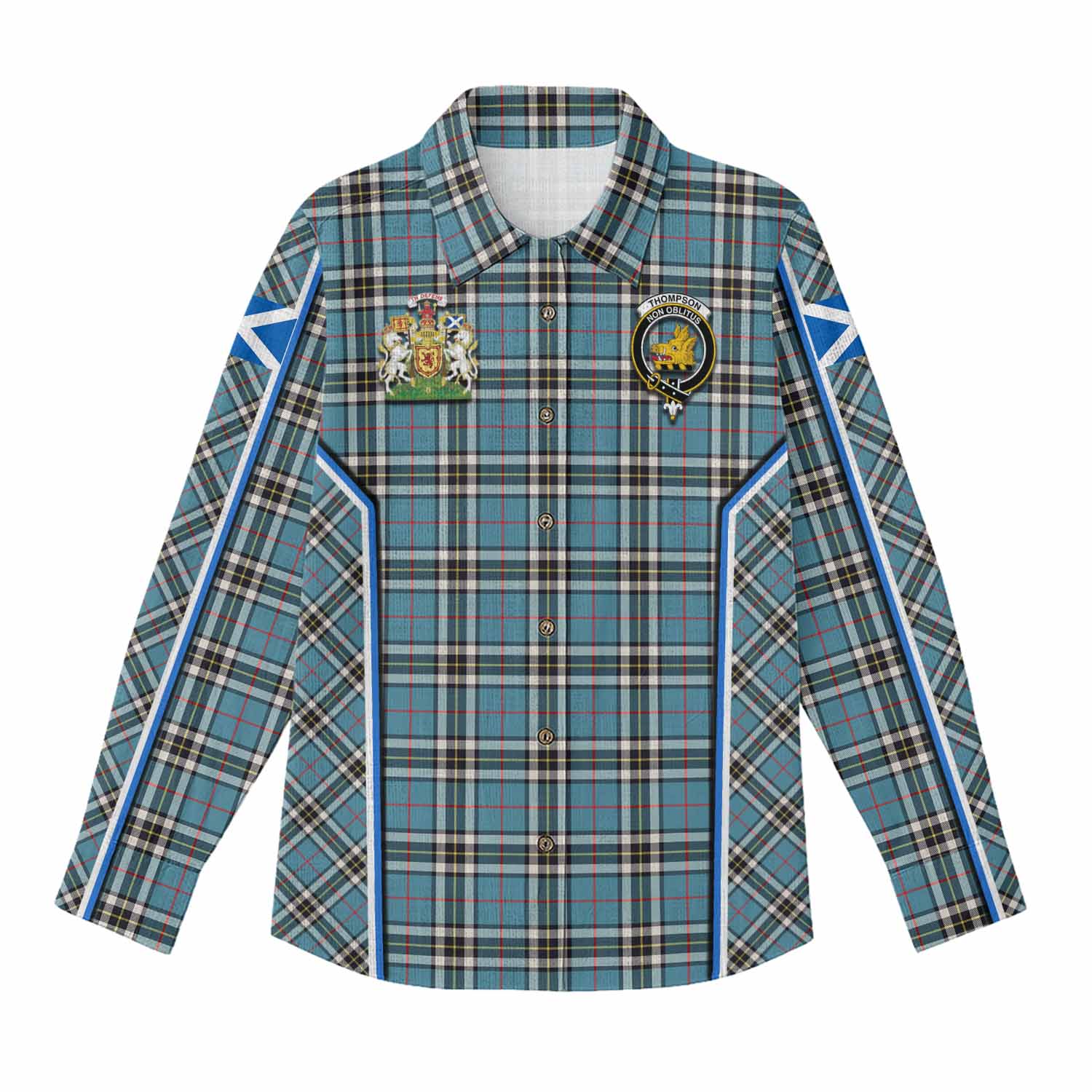 Thompson (Thomson) Tartan Crest Women Casual Shirt Scotland Coat of Arm Flag Style - Tartan Vibes Clothing