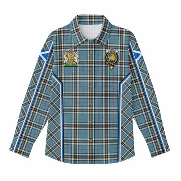 Thompson (Thomson) Tartan Crest Women Casual Shirt Scotland Coat of Arm Flag Style - Tartan Vibes Clothing