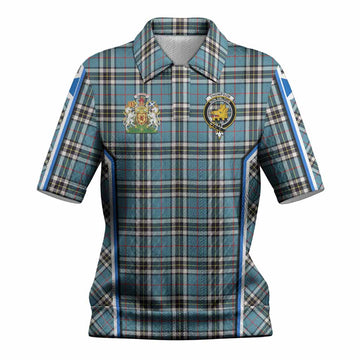 Thompson (Thomson) Tartan Crest Women’s Polo Sweater Top Scotland Coat of Arm Flag Style