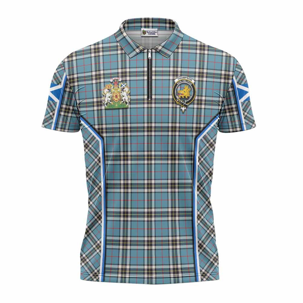 Thompson (Thomson) Tartan Crest Zipper Polo Shirt Scotland Coat of Arm Flag Style - Tartan Vibes Clothing
