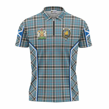 Thompson (Thomson) Tartan Crest Zipper Polo Shirt Scotland Coat of Arm Flag Style - Tartan Vibes Clothing