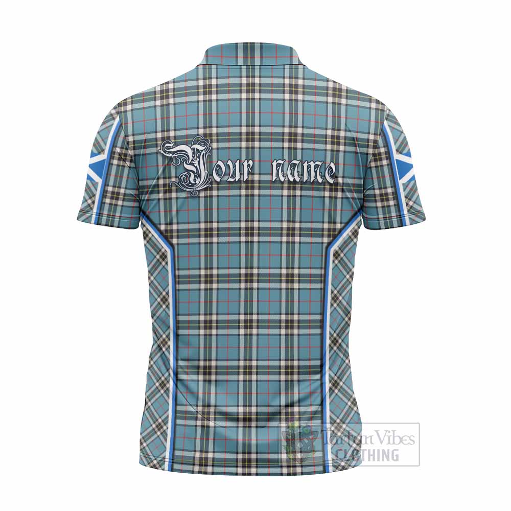 Thompson (Thomson) Tartan Crest Zipper Polo Shirt Scotland Coat of Arm Flag Style - Tartan Vibes Clothing