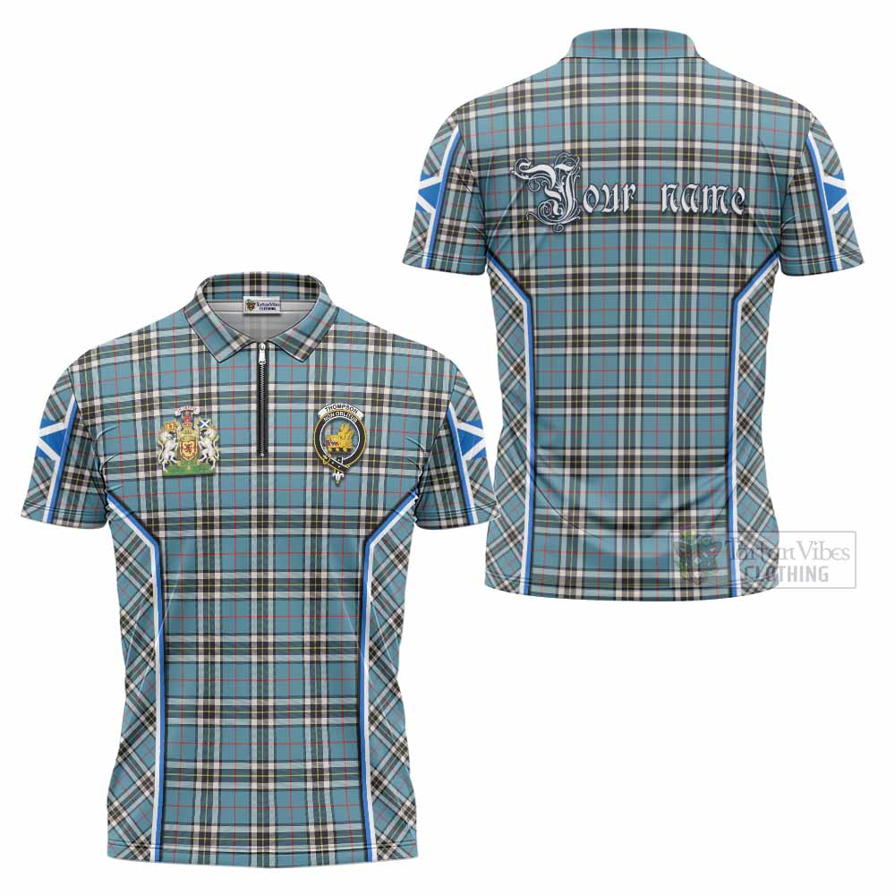 Thompson (Thomson) Tartan Crest Zipper Polo Shirt Scotland Coat of Arm Flag Style - Tartan Vibes Clothing