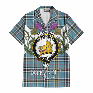 Thompson (Thomson) Tartan Family Crest Cotton Hawaiian Shirt Scottish Burns Night Thistle Floral