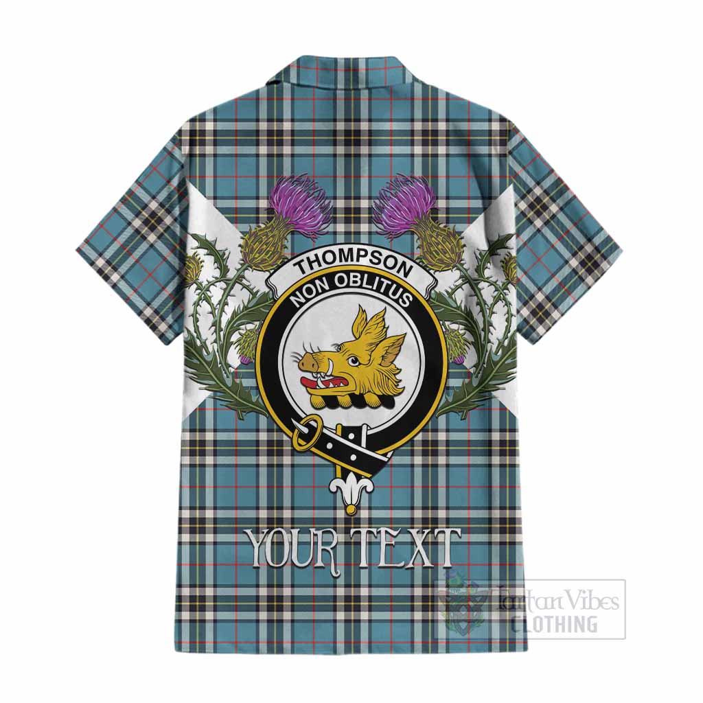Thompson (Thomson) Tartan Family Crest Cotton Hawaiian Shirt Scottish Burns Night Thistle Floral