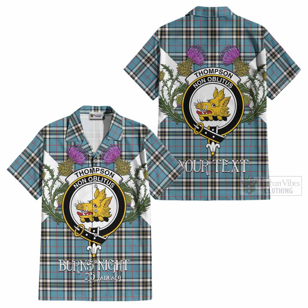 Thompson (Thomson) Tartan Family Crest Cotton Hawaiian Shirt Scottish Burns Night Thistle Floral