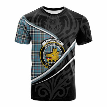 Thompson (Thomson) Tartan Family Crest Cotton T-shirt Celtic Scottish Thistle Floral