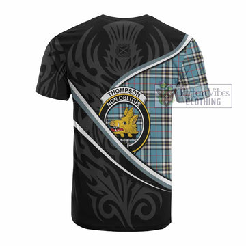 Thompson (Thomson) Tartan Family Crest Cotton T-shirt Celtic Scottish Thistle Floral