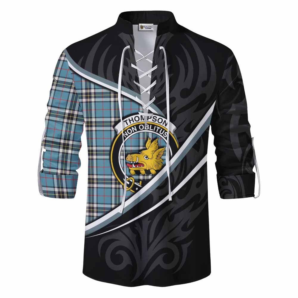 Thompson (Thomson) Tartan Family Crest Ghillie Kilt Shirt Celtic Scottish Thistle Floral - Tartan Vibes Clothing