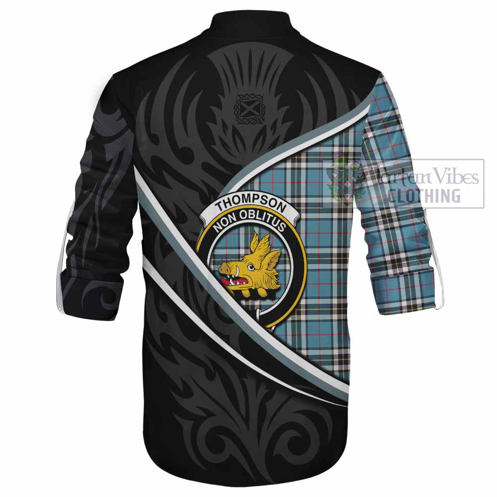 Thompson (Thomson) Tartan Family Crest Ghillie Kilt Shirt Celtic Scottish Thistle Floral - Tartan Vibes Clothing