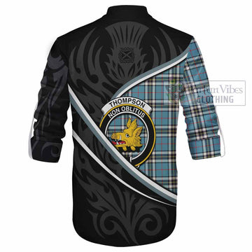 Thompson (Thomson) Tartan Family Crest Ghillie Kilt Shirt Celtic Scottish Thistle Floral - Tartan Vibes Clothing