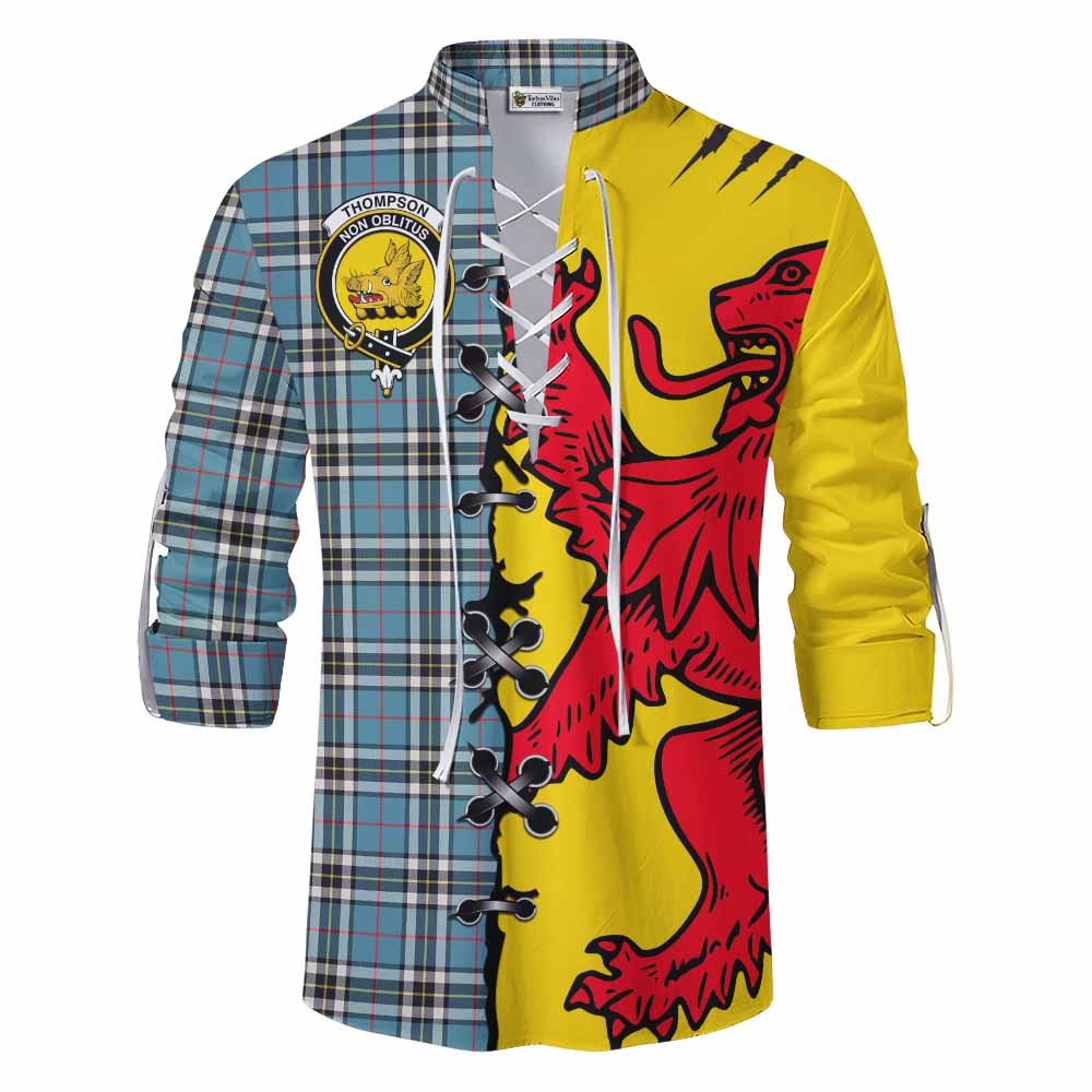 Thompson (Thomson) Tartan Family Crest Ghillie Kilt Shirt Lion Rampant Honor - Tartan Vibes Clothing