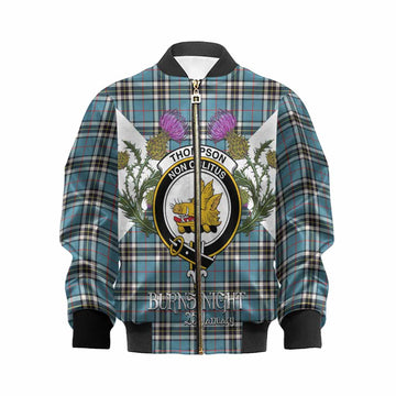 Thompson (Thomson) Tartan Family Crest Kid Bomber Jacket Scottish Burns Night Thistle Floral
