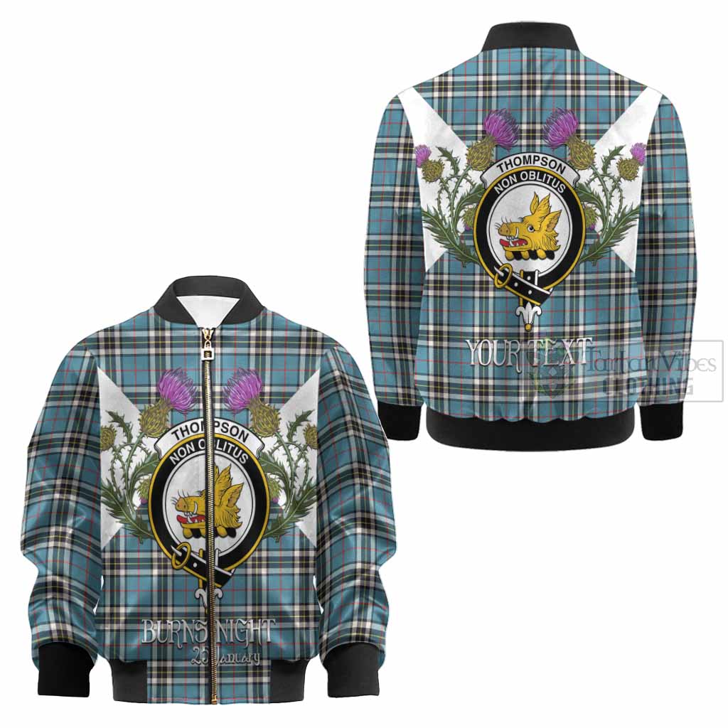 Thompson (Thomson) Tartan Family Crest Kid Bomber Jacket Scottish Burns Night Thistle Floral