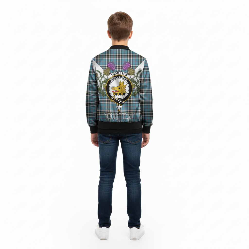 Thompson (Thomson) Tartan Family Crest Kid Bomber Jacket Scottish Burns Night Thistle Floral