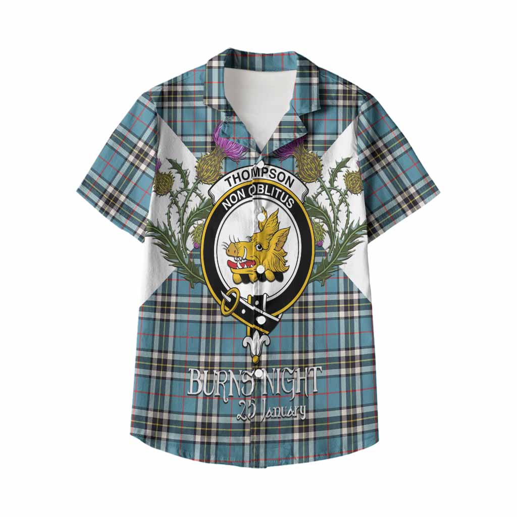 Thompson (Thomson) Tartan Family Crest Kid Hawaiian Shirt Scottish Burns Night Thistle Floral