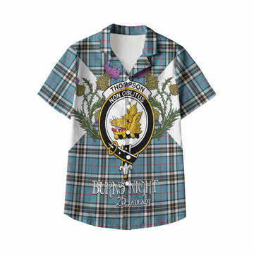 Thompson (Thomson) Tartan Family Crest Kid Hawaiian Shirt Scottish Burns Night Thistle Floral
