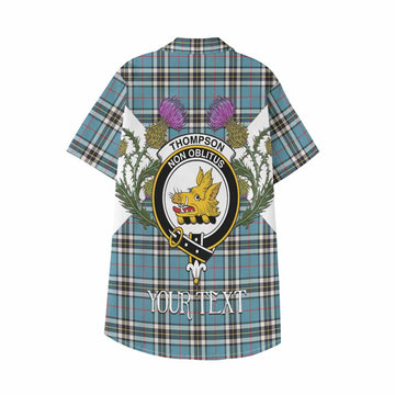Thompson (Thomson) Tartan Family Crest Kid Hawaiian Shirt Scottish Burns Night Thistle Floral