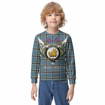 Thompson (Thomson) Tartan Family Crest Kid Knitted Sweatshirt Scottish Burns Night Thistle Floral