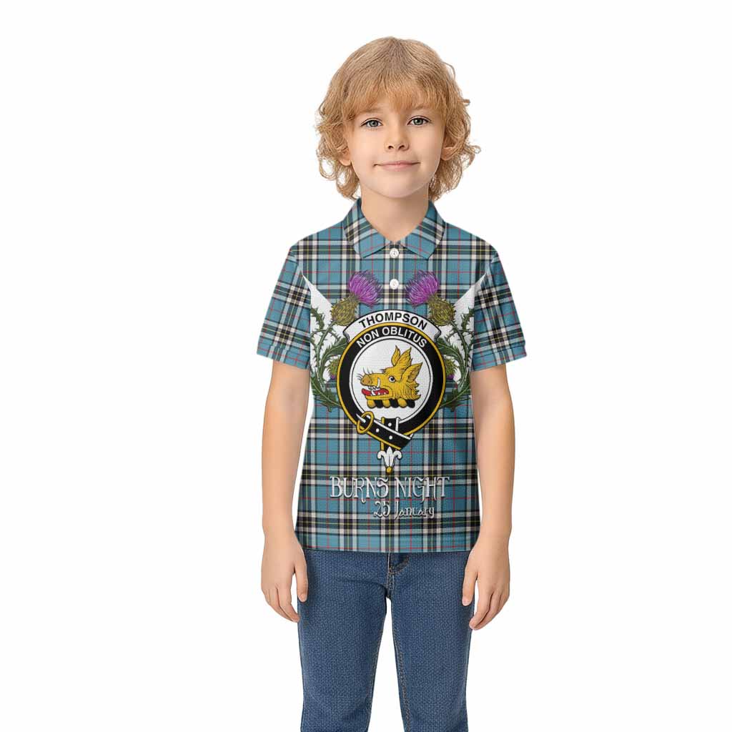 Thompson (Thomson) Tartan Family Crest Kid Polo Shirt Scottish Burns Night Thistle Floral