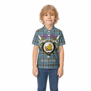 Thompson (Thomson) Tartan Family Crest Kid Polo Shirt Scottish Burns Night Thistle Floral