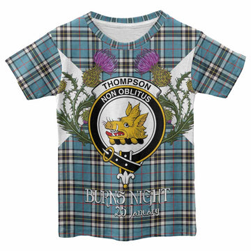 Thompson (Thomson) Tartan Family Crest Kid T-shirt Scottish Burns Night Thistle Floral