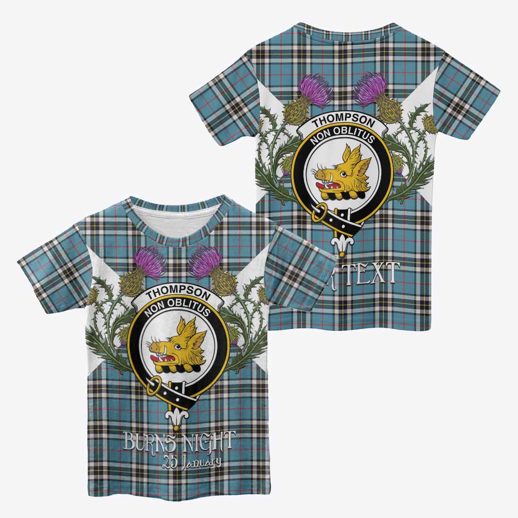 Thompson (Thomson) Tartan Family Crest Kid T-shirt Scottish Burns Night Thistle Floral