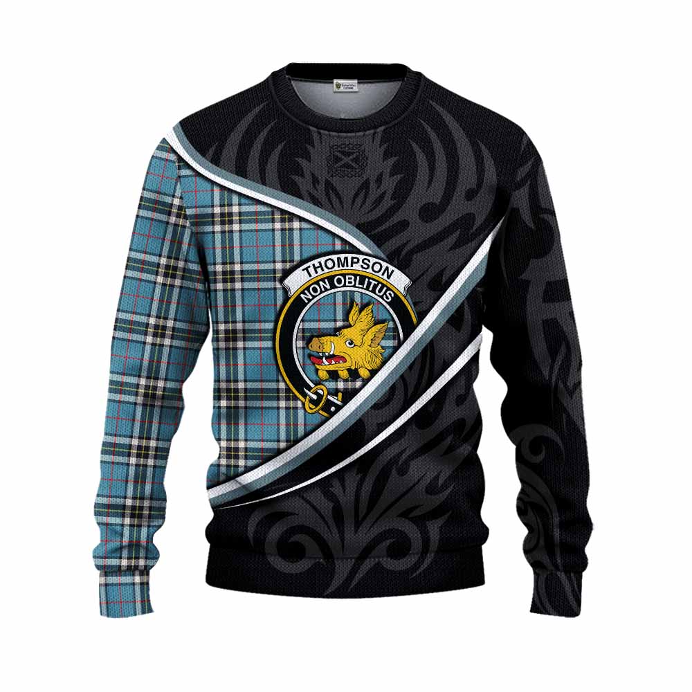 Thompson (Thomson) Tartan Family Crest Knitted Sweater Celtic Scottish Thistle Floral - Tartan Vibes Clothing