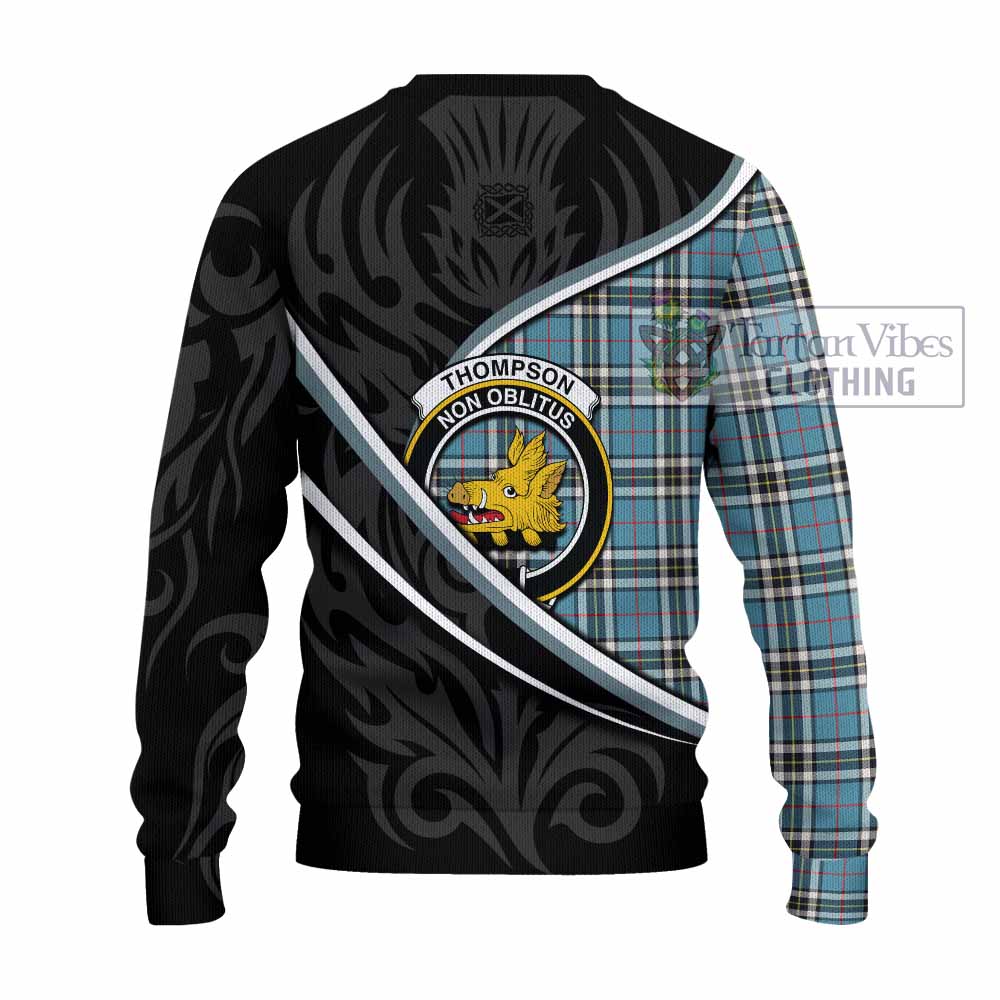 Thompson (Thomson) Tartan Family Crest Knitted Sweater Celtic Scottish Thistle Floral - Tartan Vibes Clothing