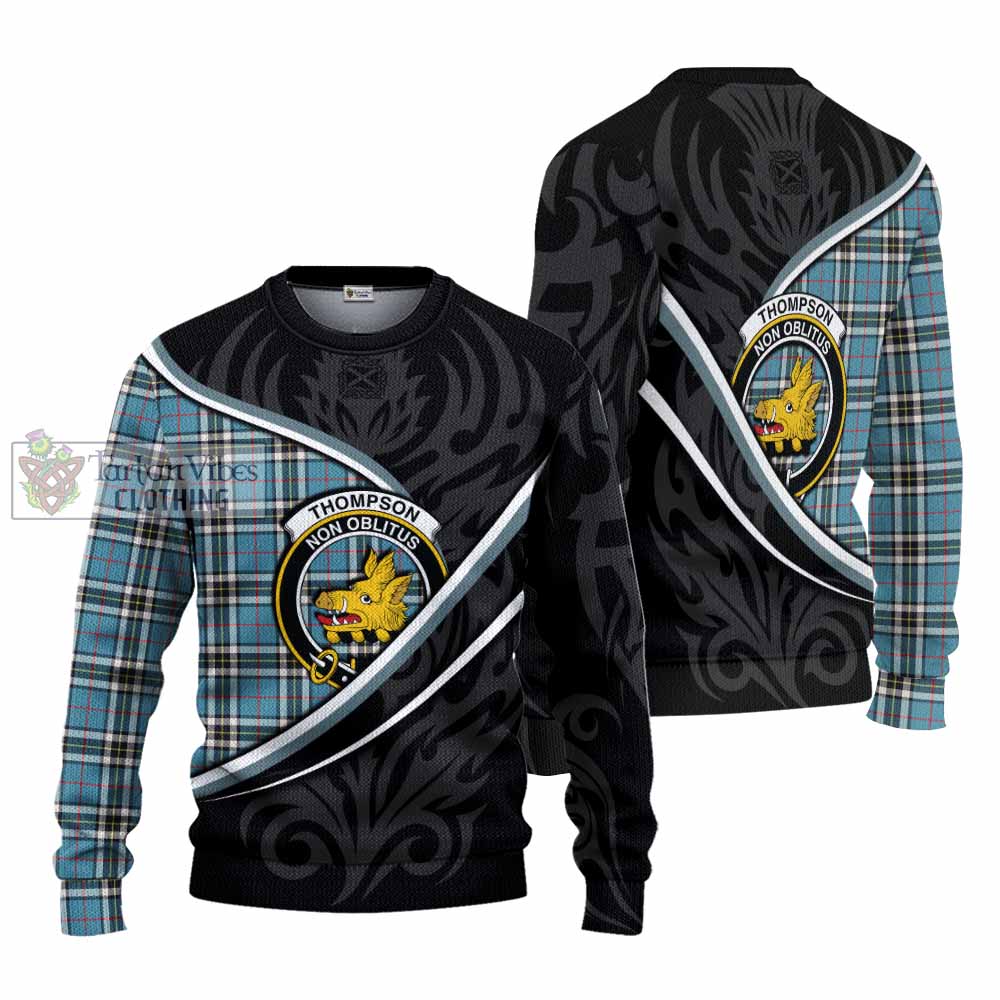 Thompson (Thomson) Tartan Family Crest Knitted Sweater Celtic Scottish Thistle Floral - Tartan Vibes Clothing