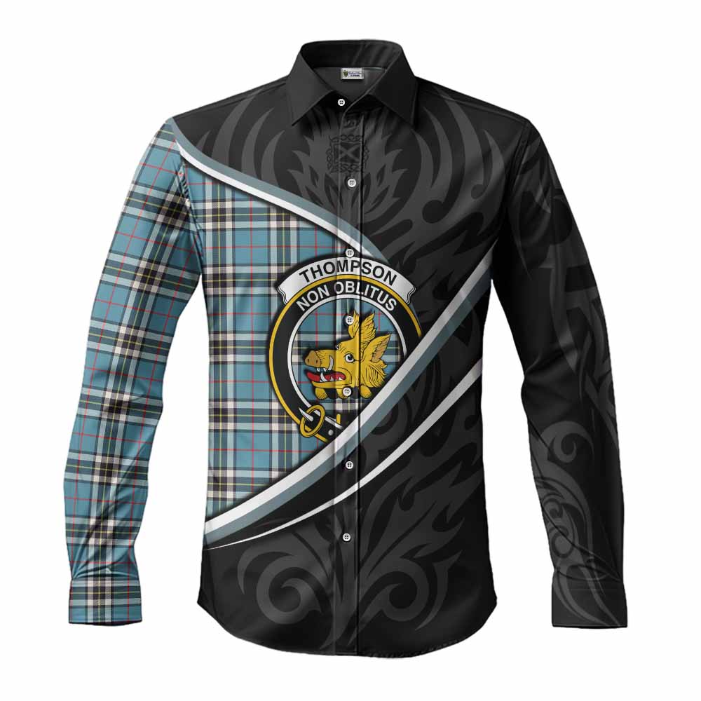 Thompson (Thomson) Tartan Family Crest Long Sleeve Button Shirts Celtic Scottish Thistle Floral - Tartan Vibes Clothing