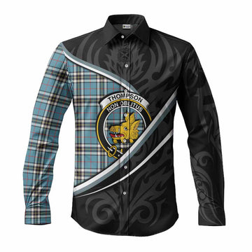 Thompson (Thomson) Tartan Family Crest Long Sleeve Button Shirts Celtic Scottish Thistle Floral - Tartan Vibes Clothing